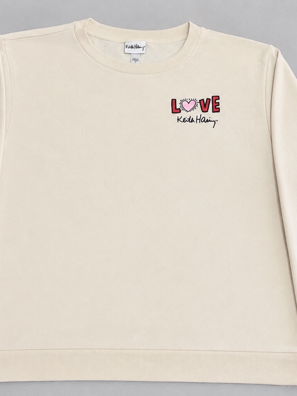 Keith Haring LOVE Heart Graphic Sweatshirt Cream XL Pop Art - Picture 6 of 8